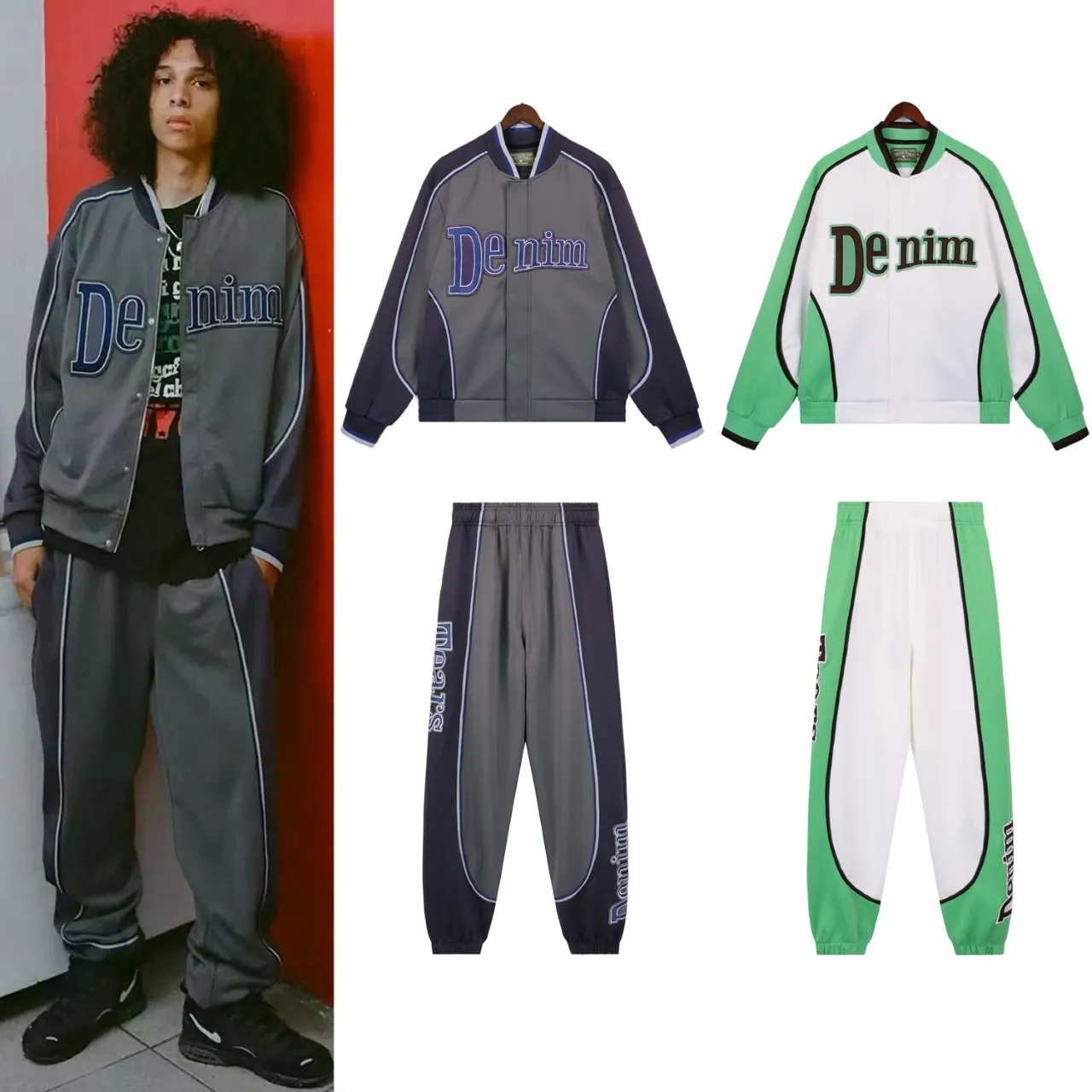 A set of P336 Real-stock DENIM TEARS main line Kapok The Cotton Wreath Sweatsuit American sports suit jacket Color: Gray/Purple White/Green Size: S M L LXL